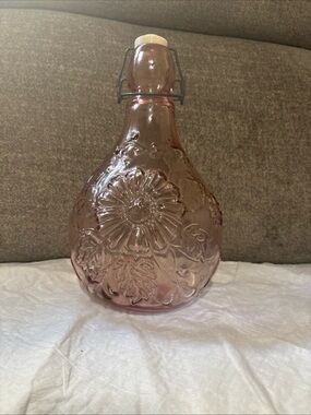 VTG ROSENTHAL NETTER ITALY Embossed Rose Pink Glass Bottle w Hinged Lid